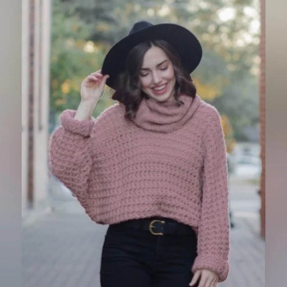 Express Blush Pink Chunky Knit Cowl Neck Long Sleeve Sweater | S